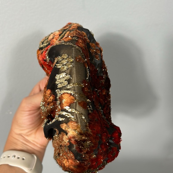 Moo Roo Vintage Gold Black Red Mesh Floral Cocktail Evening Bag - Picture 14 of 16